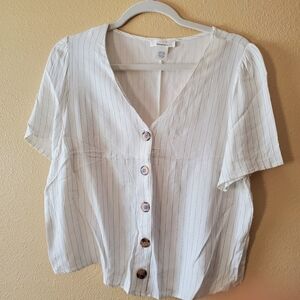URBAN Romantics Women's White Striped Button-Up Top